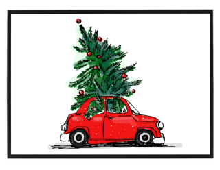 Červené auto se stromečkem 